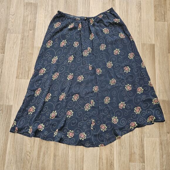 Vtg Amanda Smith Floral Midi Skirt Womens 2X Navy Boho Peasant Prairie Cottage - Picture 4 of 7